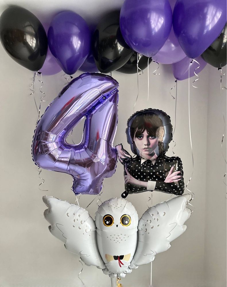 Воздушные гелиевые шары Венздей/сова фиолетовый/черный №4985