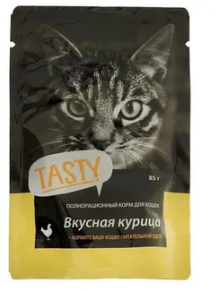Влажный корм Tasty для кошек, курица в желе, пауч, 85 г