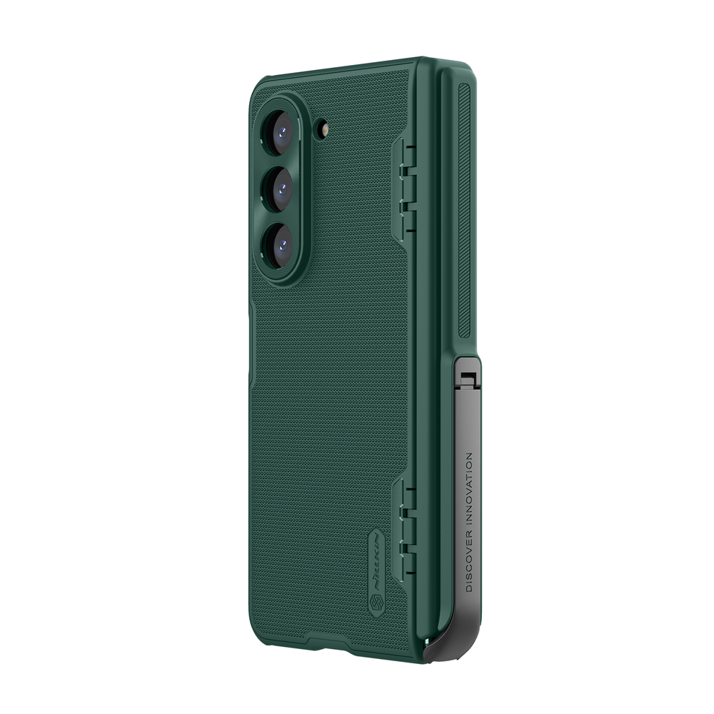 Чехол зеленого цвета (Deep Green) на Samsung Galaxy Z Fold 5 от Nillkin, серия Super Frosted Shield Fold-Bracket Version, версия со съемной подставкой