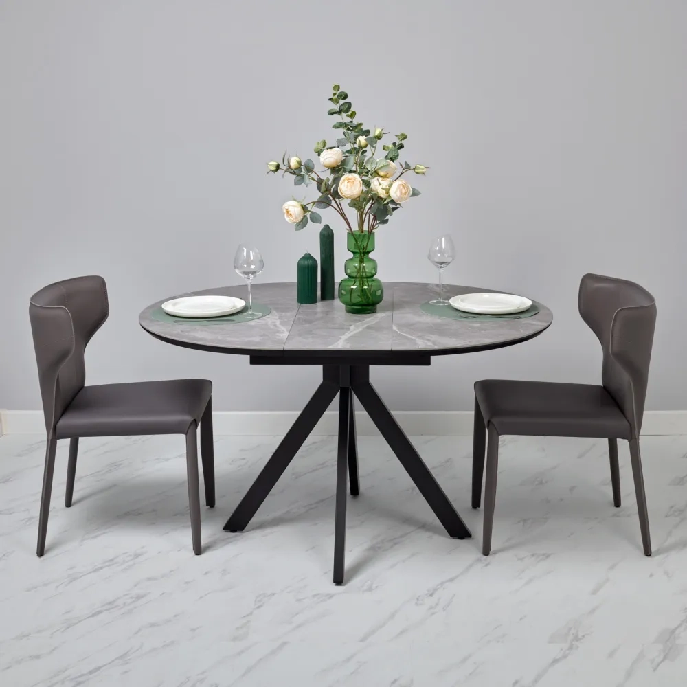 Стол Bradex Home Rudolf круглый раскладной 100-130x100x75см, серый керамогранит, черный