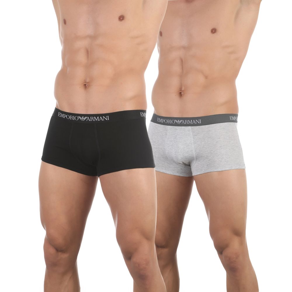 Набор мужских трусов боксеров 2в1 (черный, светло-серый меланж) Emporio Armani 111613_CC722 97120