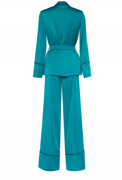 Брючный костюм из шелка изумрудный 04-19 SS
