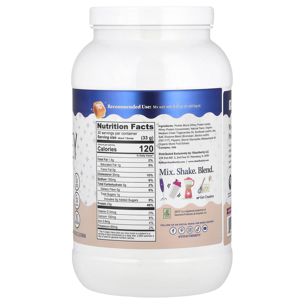 Vitauthority, Active, сывороточный протеин Vita в порошке, с соленой карамелью, 998,4 г (2,2 фунта)