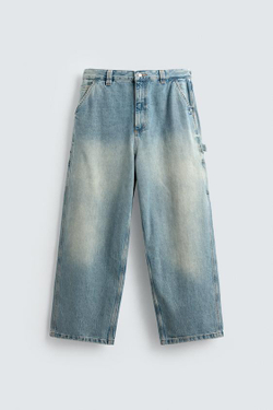 ZARA ДЖИНСЫ WIDE BAGGY FIT, ГОЛУБОЙ