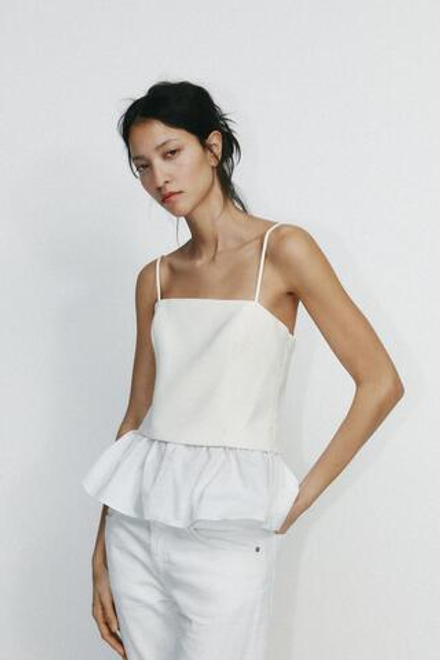 ZARA БЛУЗА ИЗ ПОПЛИНА КОМБИНИРОВАННАЯ, БЕЛЫЙ