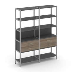 Shelf System Двухсекционный стеллаж пятиярусный с ящиками SN.STM-522 Антрацит/Вяз Благородный/Металл