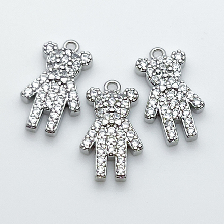 Подвеска Мишка, цвет серебро (родий), фианиты, размер 16*9,5 мм, цена за 1 шт