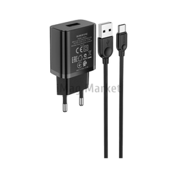 Сетевое зарядное устройство Borofone BA52A, 1 USB-A, 10.5W, 2.1A + кабель Type-C, 1 м, черный