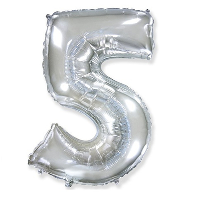 Шар фольга Цифра 5 Silver Серебро 102 см с гелием