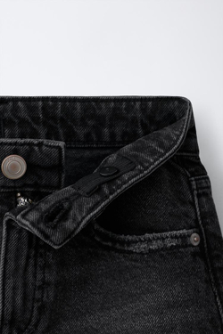 ZARA ДЖИНСОВАЯ ЮБКА С РАЗРЕЗАМИ, ЧЕРНЫЙ