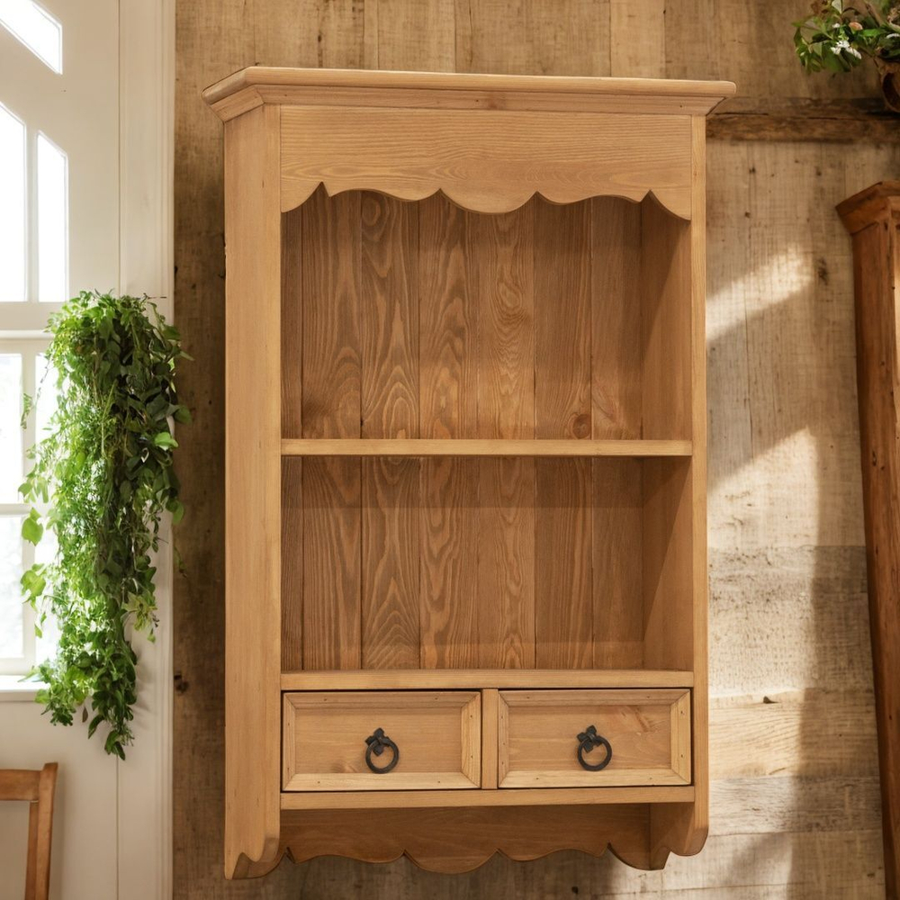 Шкаф навесной Прованс 2 ящика для кухни и ванной из массива сосны, бежевый