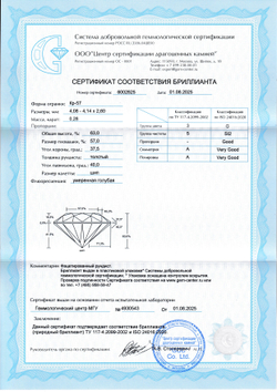 Бриллиант Кр-57 4.08 х 4.14 х 2.60 мм 3/5 0.28 ct
