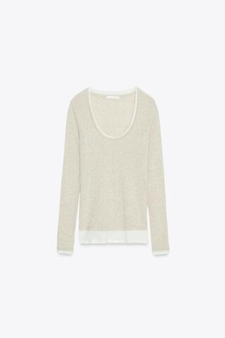 ZARA ФУТБОЛКА С КРУГЛЫМ ВЫРЕЗОМ, БЕЖЕВЫЙ МЕЛАНЖ