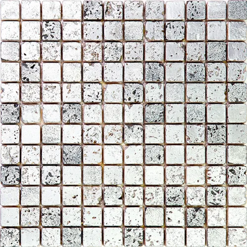 PLT-2 Итальянская мозаика травертин Skalini Platinum серый светлый квадрат