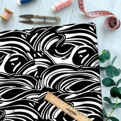 Ткань премиум атлас черно-белые контуры