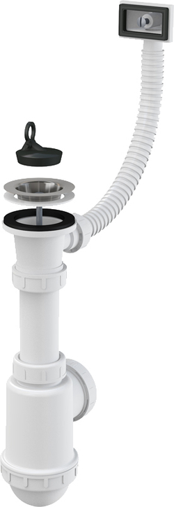 Сифон Alca Plast A444-DN50/40  для мойки с нержавеющей решеткой DN70 и гофропереливом