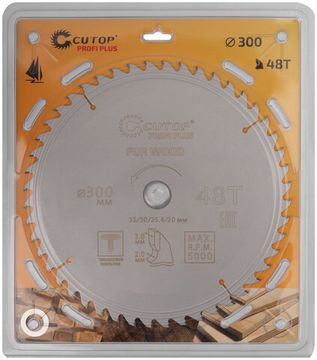 Диск пильный по дереву с тефлоновым покрытием 48Т, CUTOP Profi plus, 300 х 2,0/3,0 х 32/30/25,4/20 мм