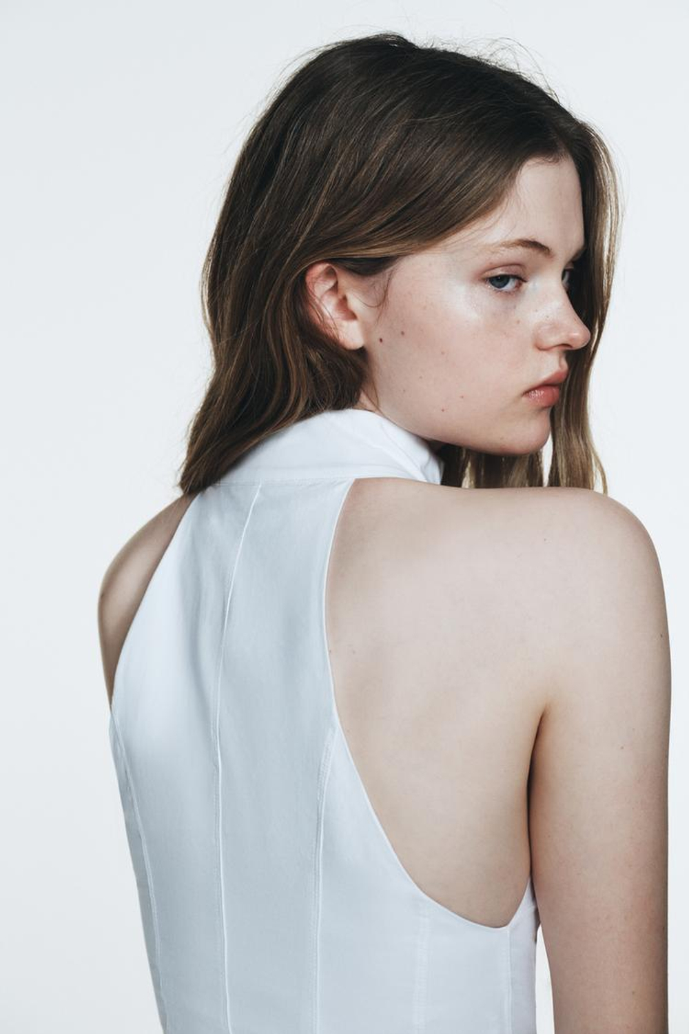 ZARA ПЛАТЬЕ МИДИ ХАЛТЕР ГОДЕ, БЕЛЫЙ