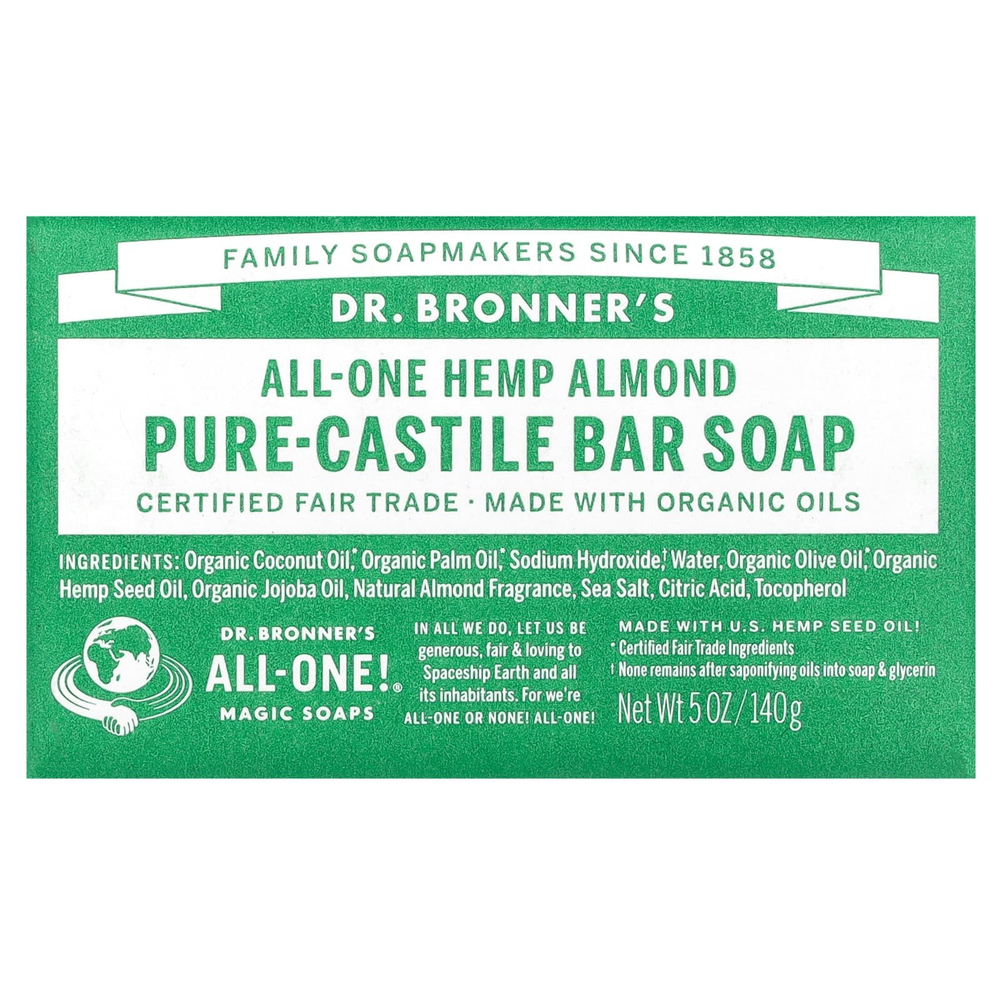 Dr. Bronner's, Кусковое мыло Pure-Castile, All-One, конопля и миндаль, 140 г (5 унций)