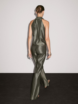 Massimo Dutti Расклешенные жаккардовые брюки со средней посадкой, темно-зеленый