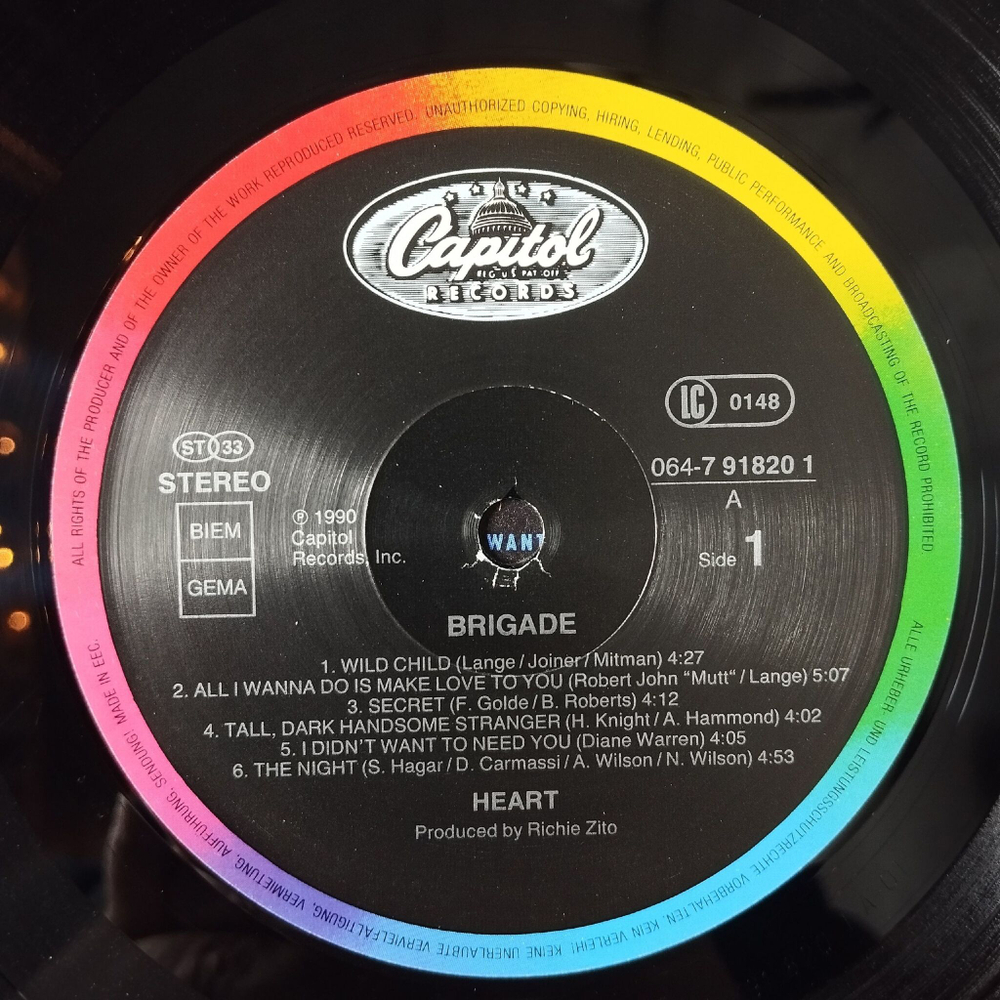 Винтажная виниловая пластинка LP Heart Brigade (Germany 1990)