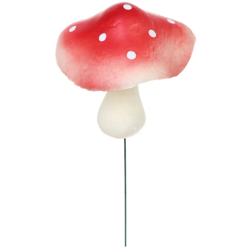 Фигура на спице «Грибочек - Мухомор затейник» 5,5*6 см (общ.высота 10 см), красный
