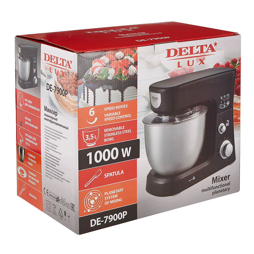 Миксер планетарный многофункциональный DELTA LUX DE-7900P черный