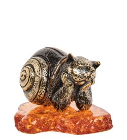 Народные промыслы AM-2275 Фигурка «Кот-улитка» (латунь, янтарь)