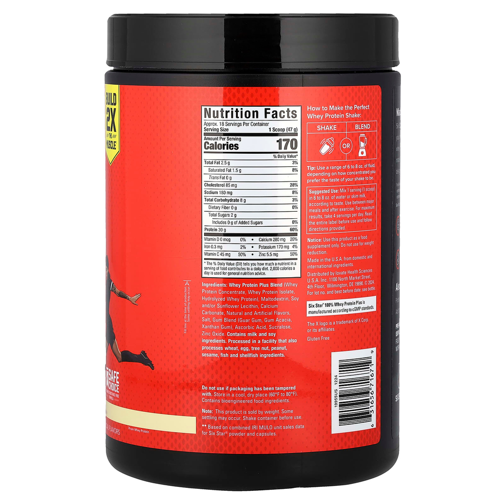 SIXSTAR, 100% Whey Protein Plus, сывороточный протеин плюс, со вкусом ванильного крема, 816 г (1,80 фунта)