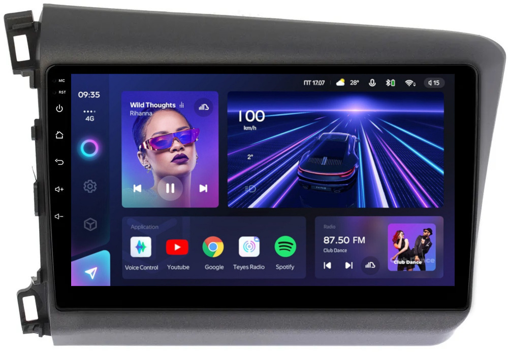 Магнитола для Honda Civic 9 седан 2012 левый руль - Teyes CC3 монитор 9" QLED на Android 10, ТОП процессор, 4Гб+32Гб, CarPlay, 4G SIM-слот