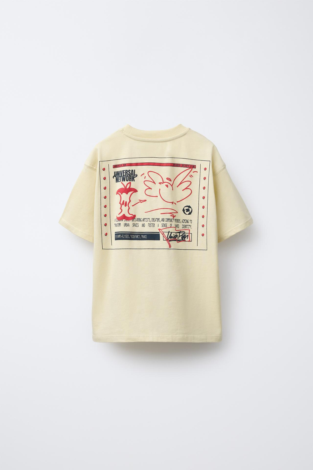 ZARA ФУТБОЛКА ИЗ ТКАНИ С ПРИНТОМ, ПАСТЕЛЬНО-ЖЕЛТЫЙ