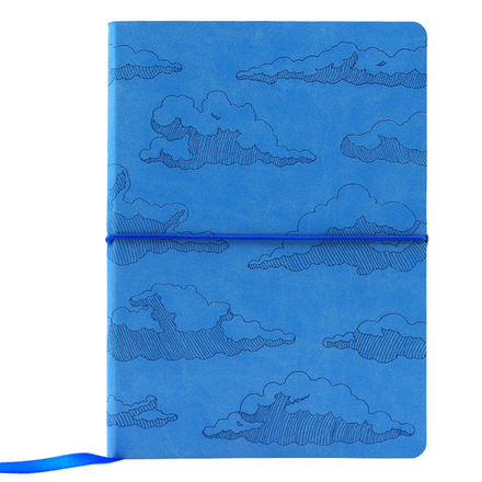 НОВИНКА! Блокнот "Облака" в клетку А5 128 листов, гибкая обложка из экокожи (цвет голубой) с блинтовым тиснением рисунка по полю