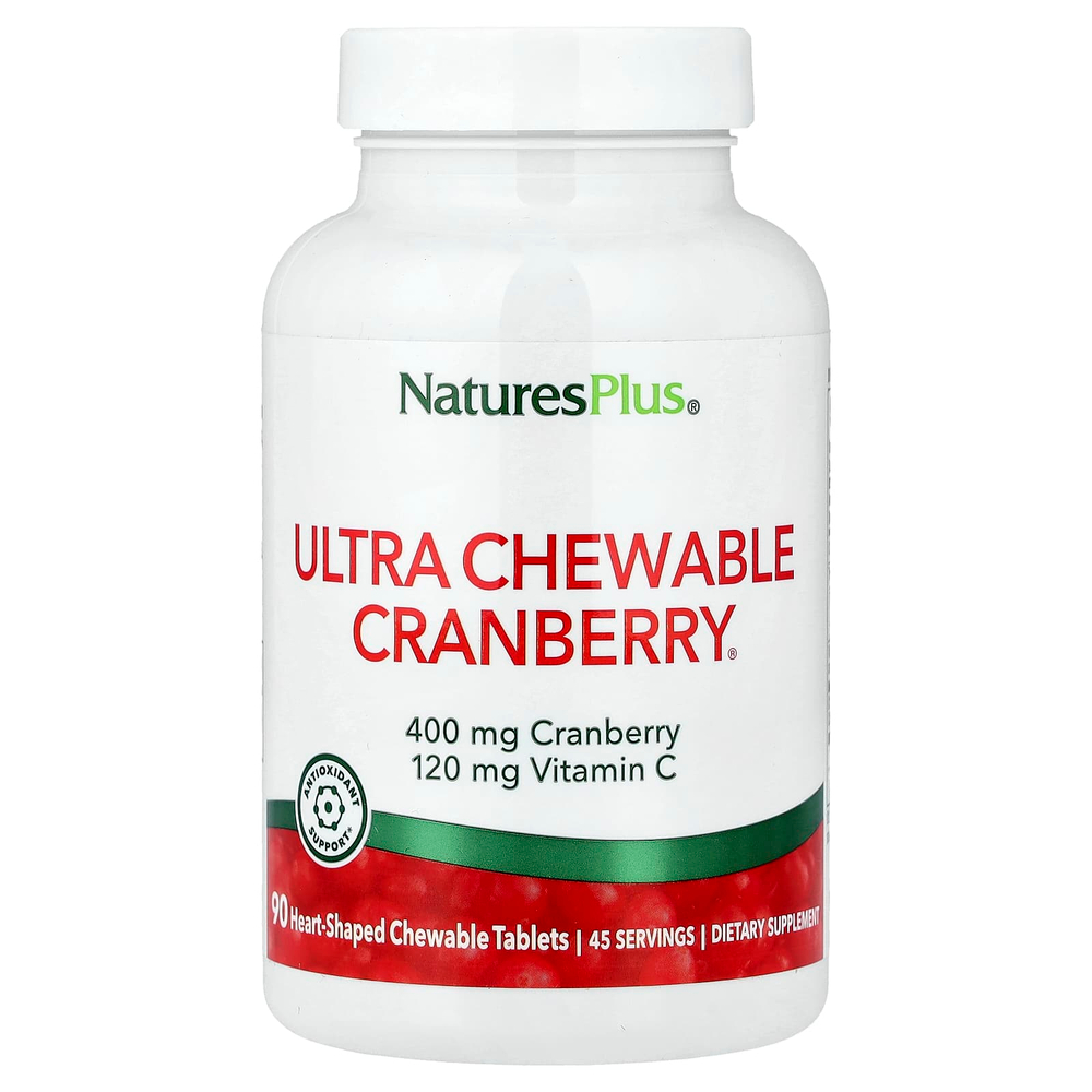 NaturesPlus, Ultra Chewable Cranberry®, 90 жевательных таблеток в форме сердца