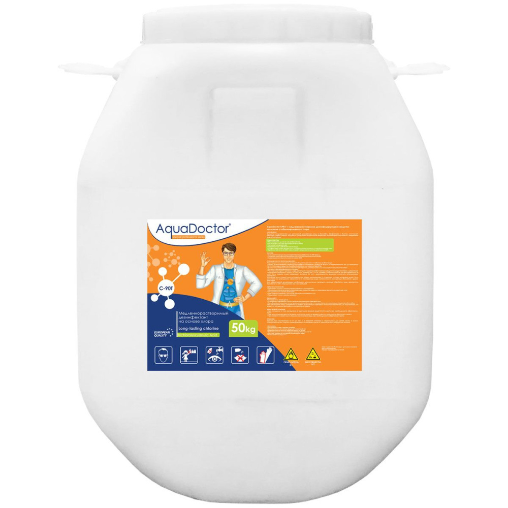 AquaDoctor C-90T, 50 кг, табл. 200 г, дезинфектант для бассейна на основе хлора длительного действия (2490)