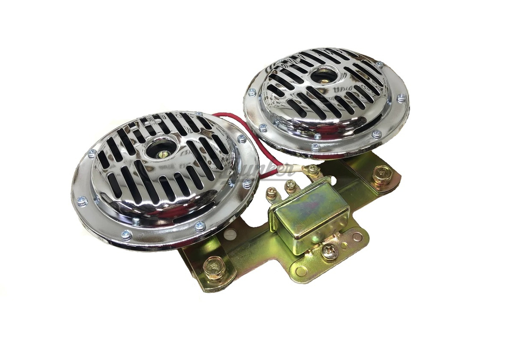 Сигнал звуковой электрический WD-1052C хром (реле+кронштейн) 430Hz/320Hz 12V