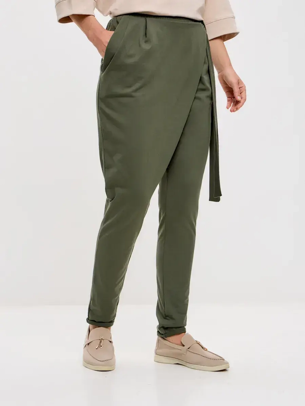 Штаны оверсайз на завязках с запахом большие размеры