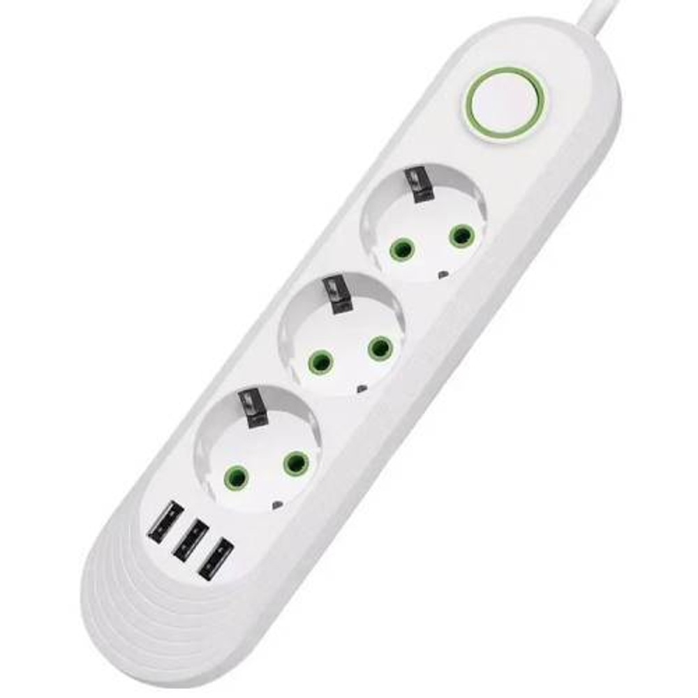 Удлинитель 3гн 2м с/з с выкл. +3USB