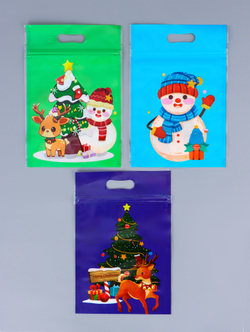 Пакет подарочный, с zip-lock застежкой, "Снеговик и его друзья", 15х22см МИКС   10894511