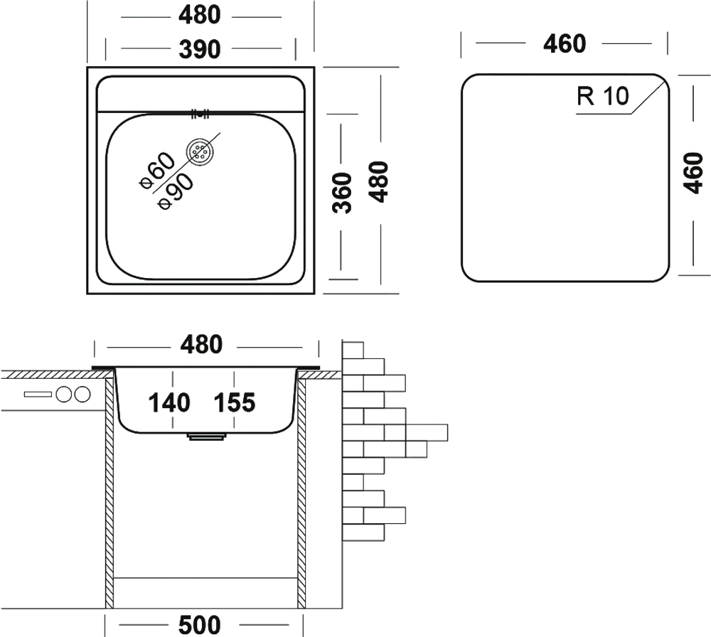 Комплект Мойка Domaci Равенна Ssik DCL 480*480 (6) TG + Смеситель MEGA Mega MG-BMK016, хром