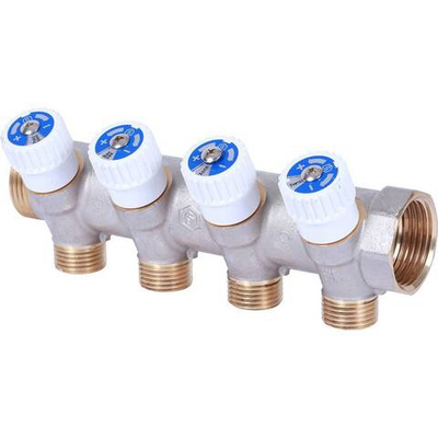 STOUT Коллектор распределительный 1" на четыре отвода 1/2" плоское уплотнение