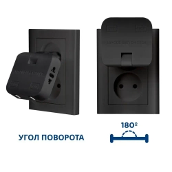 Тройник для розетки с USB плоский поворотный, USB разветвитель 180 градусов, черный усиленный тройник 16А