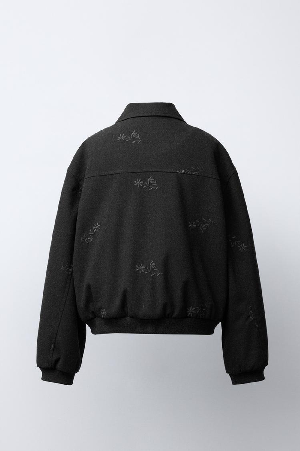 ZARA БОМБЕР С ВЫШИВКОЙ «ЦВЕТЫ», ТЕМНЫЙ АНТРАЦИТ