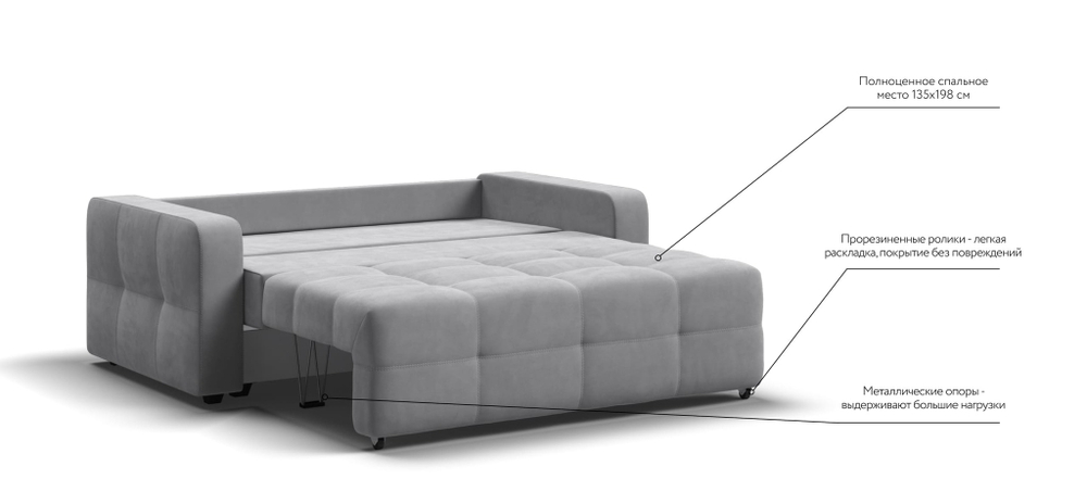 Диван Денди двухместный Велюр Монолит сталь