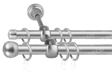 Карниз кованый для штор Шар Болонь d16/16 мм двухрядный, цвет хром матовый