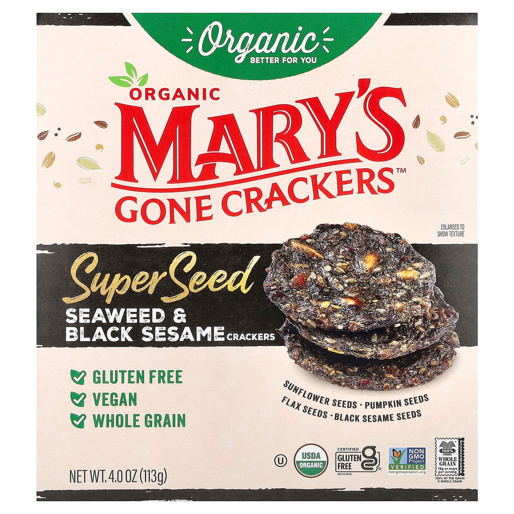 Mary's Gone Crackers, органические крекеры из суперсемена, морские водоросли и черный кунжут, 113 г (4 унции)