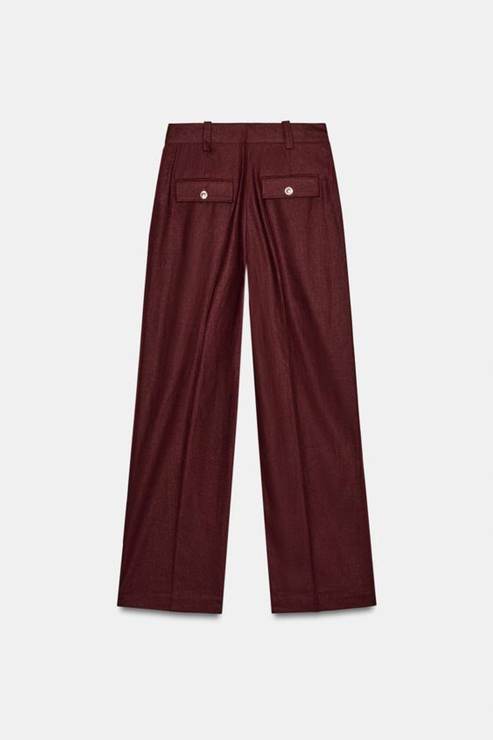 ZARA БРЮКИ ПРЯМОГО КРОЯ ИЗ СМЕСОВОГО ЛЬНА, БУРГУНДИ