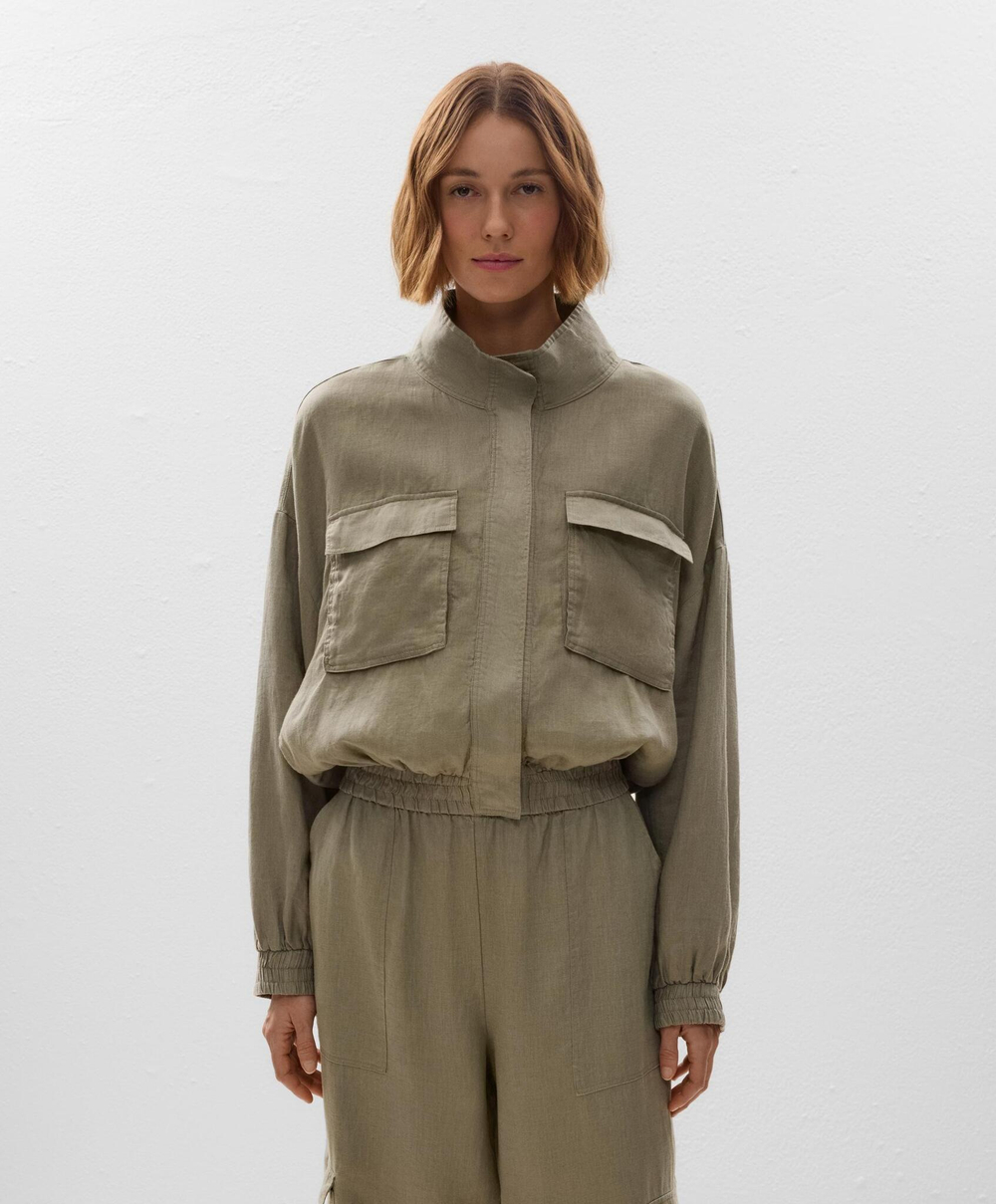 Oysho Куртка-бомбер из 100%-го льна, линялый хаки