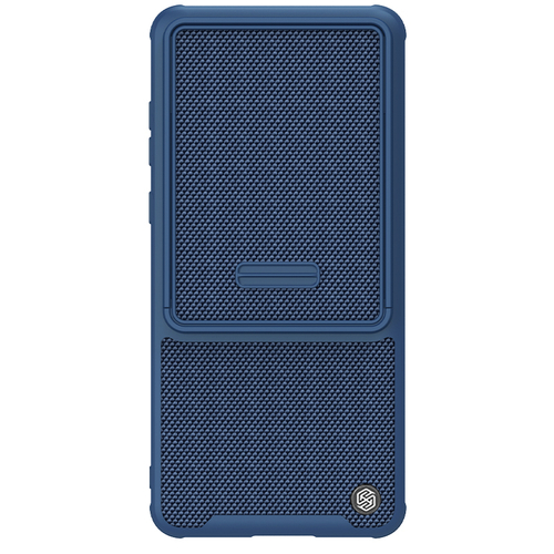Чехол с вставками из нейлонового волокна синего цвета от Nillkin для Huawei Mate 50 Pro, серия Textured Case S, полуавтоматическая сдвижная крышка