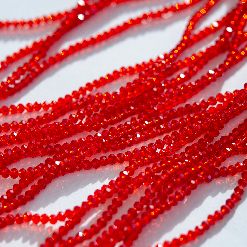 сгр32-кп Стекло граненое 3,5*2,5мм, рондель, красный прозрачный, нить 38см