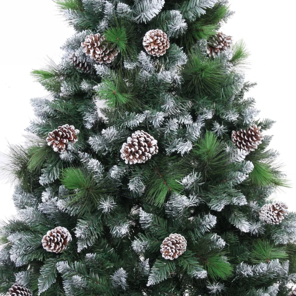 Ёлка «Сказочный лес» 210 см,ПВХ+леска, с белым напылением+шишки (1367 веток) (SZ2000-210)